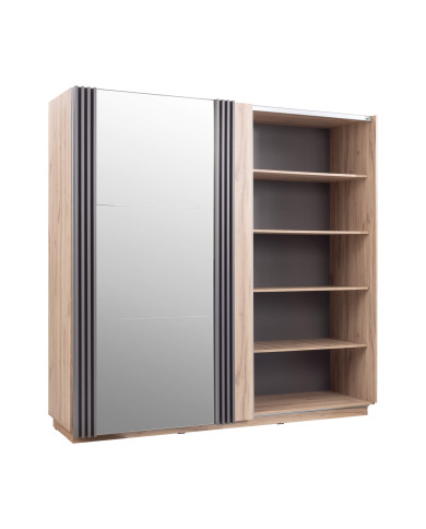 Szafa przesuwna Allmo AL15, półki, drążek, dwudrzwiowa, Dąb estana jasny/ Antracyt, MEBLAR