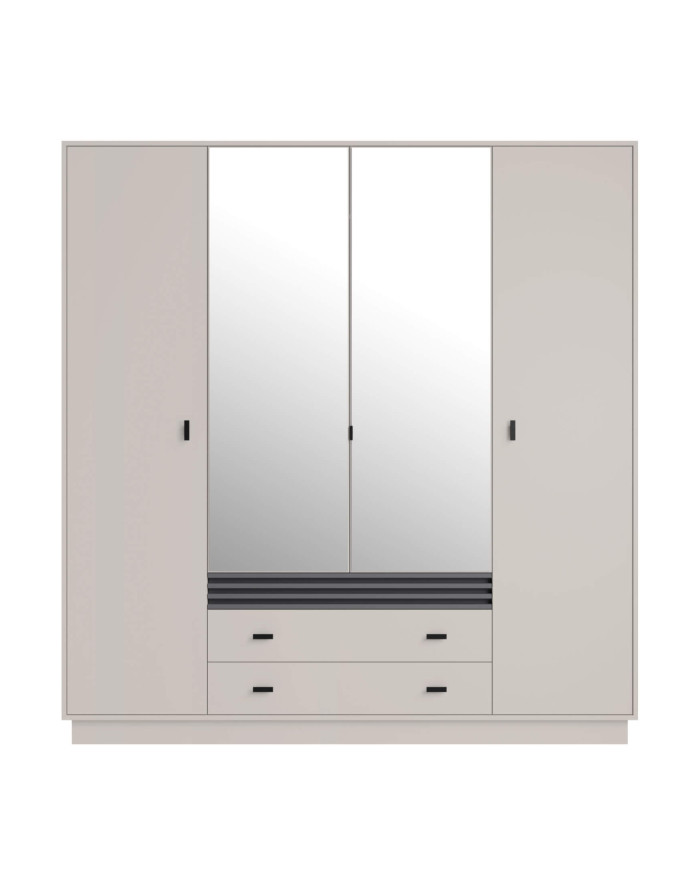 Szafa Allmo AL16, czterodrzwiowa, z lustrami i szufladami, Kaszmir/ Antracyt, MEBLAR
