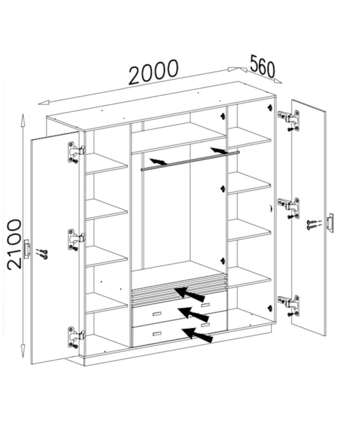 Szafa Allmo AL16, czterodrzwiowa, z lustrami i szufladami, Kaszmir/ Antracyt, MEBLAR