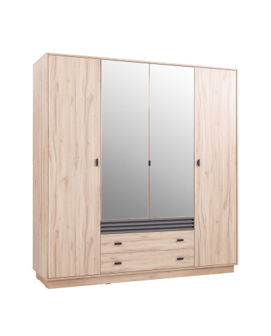 Szafa AL16, czterodrzwiowa, z lustrami i szufladami, Dąb estana jasny/ Antracyt, MEBLAR