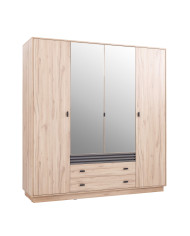 Szafa Allmo AL16, czterodrzwiowa, z lustrami i szufladami, Dąb estana jasny/ Antracyt, MEBLAR