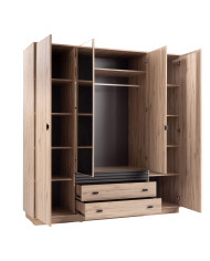 Szafa Allmo AL16, czterodrzwiowa, z lustrami i szufladami, Dąb estana jasny/ Antracyt, MEBLAR