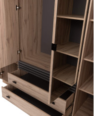 Szafa AL16, czterodrzwiowa, z lustrami i szufladami, Dąb estana jasny/ Antracyt, MEBLAR