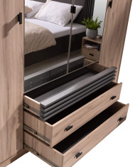 Szafa AL16, czterodrzwiowa, z lustrami i szufladami, Dąb estana jasny/ Antracyt, MEBLAR