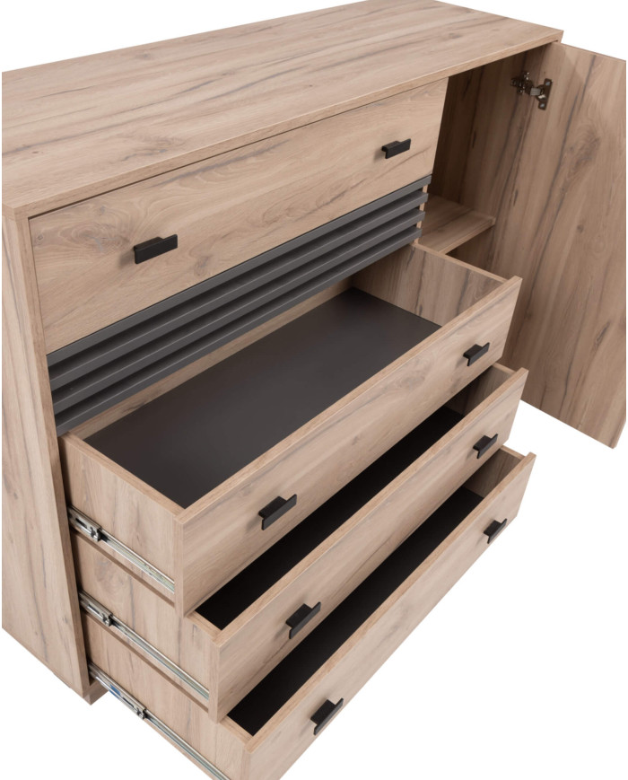 Komoda Allmo AL17, drzwi, szuflady, Dąb estena jasny/ Antracyt, MEBLAR