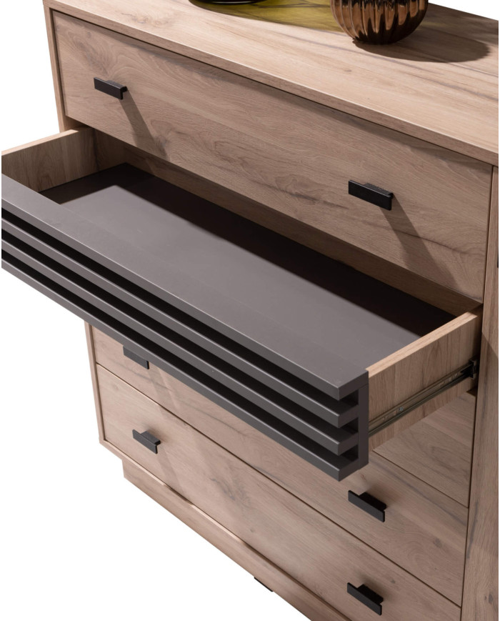 Komoda Allmo AL17, drzwi, szuflady, Dąb estena jasny/ Antracyt, MEBLAR