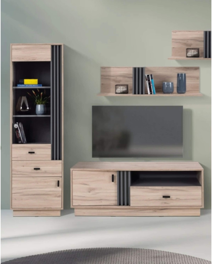 Szafka RTV Allmo AL5, z drzwiami, wnęką i szufladą, Dąb estana jasny/ Antracyt, MEBLAR