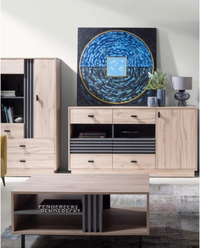 Komoda Allmo AL8, drzwi, szuflady, wnęki regałowe, Dąb estena jasny/ Antracyt, MEBLAR