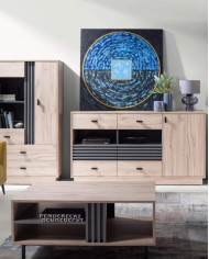 Stolik kawowy Allmo AL14, prostokątny, z półką i wnęką, Dąb estana jasny/ Antracyt, MEBLAR