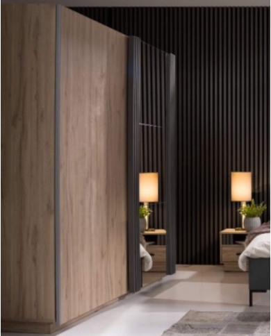 Szafa przesuwna Allmo AL15, półki, drążek, dwudrzwiowa, Dąb estana jasny/ Antracyt, MEBLAR