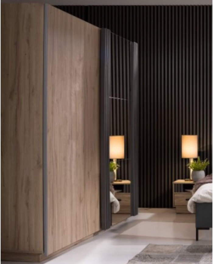 Szafa przesuwna Allmo AL15, półki, drążek, dwudrzwiowa, Dąb estana jasny/ Antracyt, MEBLAR