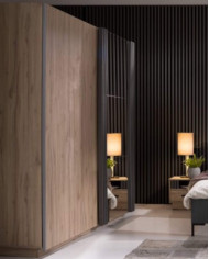 Szafa przesuwna Allmo AL15, półki, drążek, dwudrzwiowa, Dąb estana jasny/ Antracyt, MEBLAR