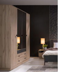 Szafa Allmo AL16, czterodrzwiowa, z lustrami i szufladami, Dąb estana jasny/ Antracyt, MEBLAR