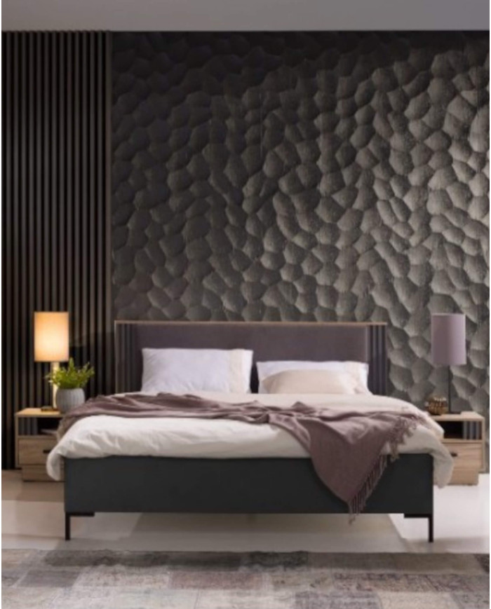 Łóżko Allmo AL19, powierzchnia 160x200 cm, pojemnik, podnośnik, Dąb estana jasny/ Antracyt, MEBLAR