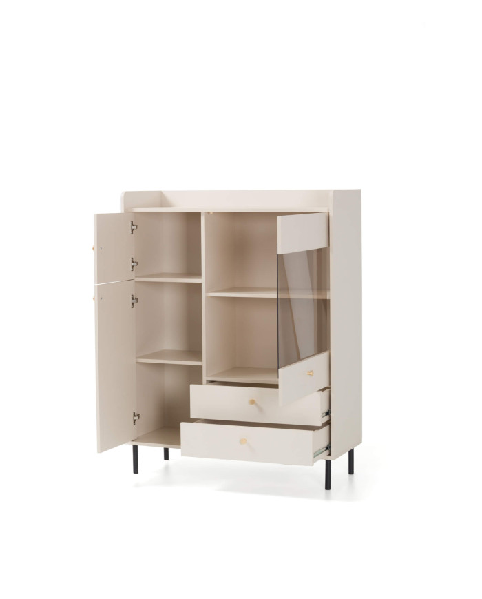 Witryna niska Grande GR2, przeszklona, dwudrzwiowa z szufladami, Dąb piaskowy, MEBLAR