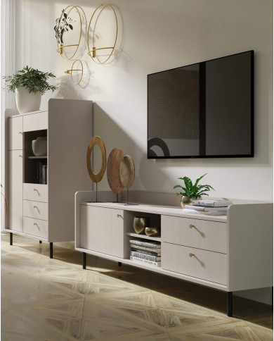 Komoda Grande GR4, drzwi, szuflady, półki, Beż piaskowy, MEBLAR