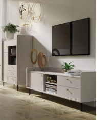 Szafka RTV Grande GR7, z drzwiami, szufladami, półkami, Beż piaskowy, MEBLAR