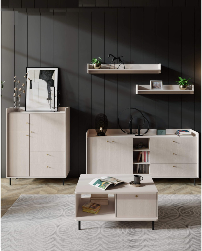 Szafka RTV Grande GR8, z drzwiami, szufladami, półkami, Beż piaskowy, MEBLAR