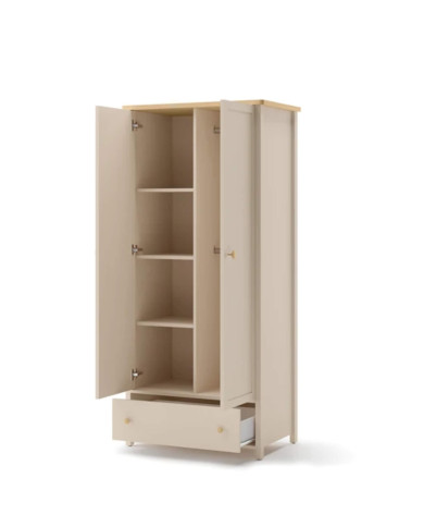 Szafa Story SO-12, dwudrzwiowa, szuflada, Beż piaskowy/ Dąb vincenza bielona, LENART