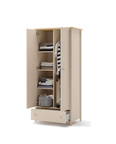 Szafa Story SO-12, dwudrzwiowa, szuflada, Beż piaskowy/ Dąb vincenza bielona, LENART