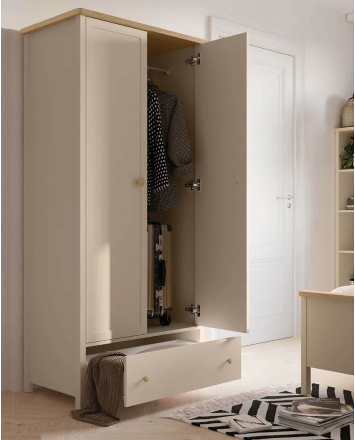 Szafa Story SO-12, dwudrzwiowa, szuflada, Beż piaskowy/ Dąb vincenza bielona, LENART