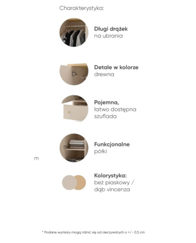 Szafa Story SO-12, dwudrzwiowa, szuflada, Beż piaskowy/ Dąb vincenza bielona, LENART