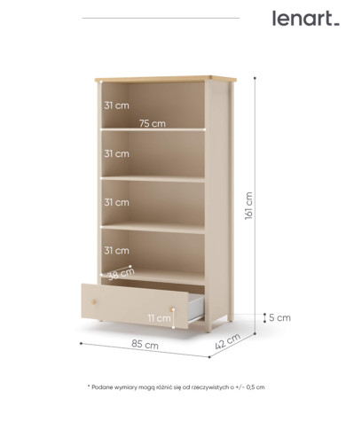 Regał Story SO-02, szuflada, półki, Beż piaskowy/ Dąb vincenza bielona, LENART