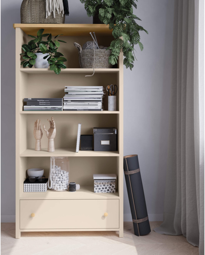 Regał Story SO-02, szuflada, półki, Beż piaskowy/ Dąb vincenza bielona, LENART