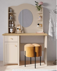 Biurko Story SO-03, szuflada, drzwiczki, Beż piaskowy/ Dąb vincenza bielona, LENART