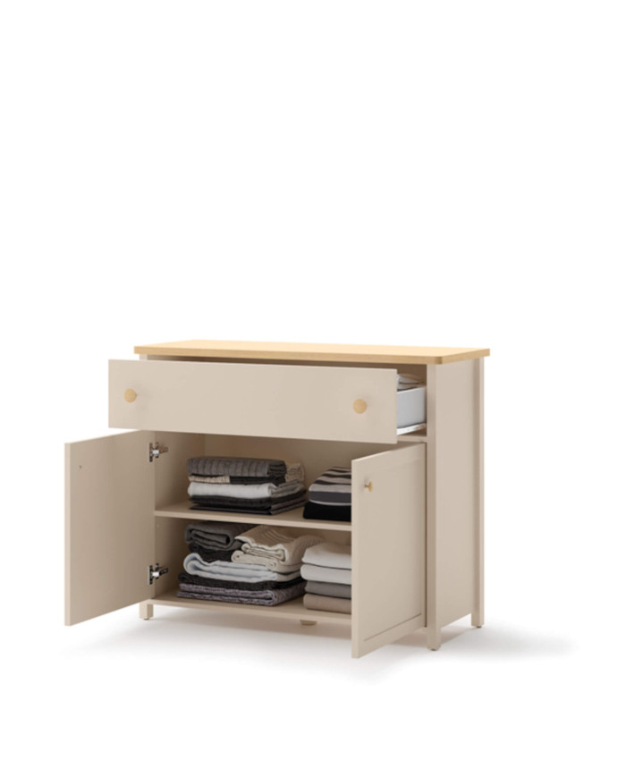 Komoda Story SO-05, drzwi, szuflada, Beż piaskowy/ Dąb vincenza bielona, LENART