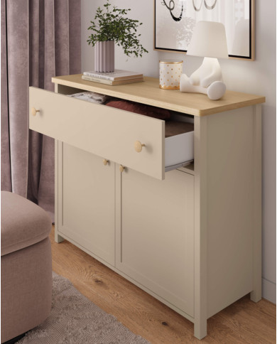 Komoda Story SO-05, drzwi, szuflada, Beż piaskowy/ Dąb vincenza bielona, LENART