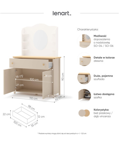 Komoda Story SO-05, drzwi, szuflada, Beż piaskowy/ Dąb vincenza bielona, LENART