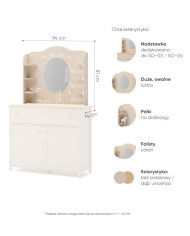 Nadstawka-lustro Story SO-06, szufladki, półki, Beż piaskowy/ Dąb vincenza bielona, LENART