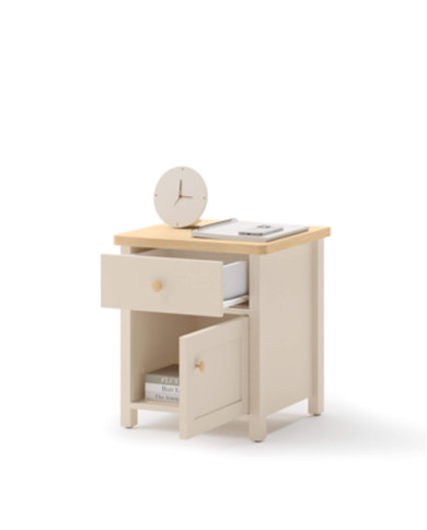 Stolik nocny Story SO-07, drzwi, szuflada, Beż piaskowy/ Dąb vincenza bielona, LENART