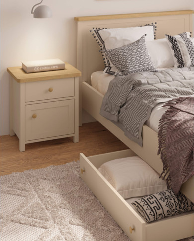 Stolik nocny Story SO-07, drzwi, szuflada, Beż piaskowy/ Dąb vincenza bielona, LENART