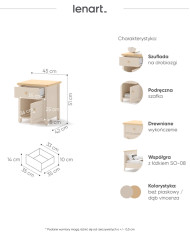Stolik nocny Story SO-07, drzwi, szuflada, Beż piaskowy/ Dąb vincenza bielona, LENART