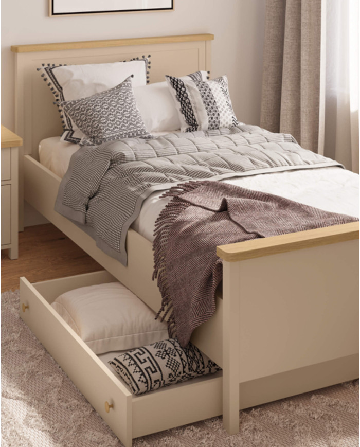 Łóżko Story SO-16, 90x200 cm, stelaż, materac, Beż piaskowy/ Dąb vincenza bielona, LENART