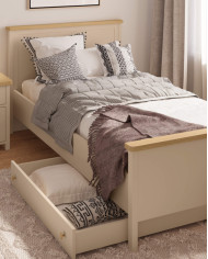 Łóżko Story SO-16, 90x200 cm, stelaż, materac, Beż piaskowy/ Dąb vincenza bielona, LENART