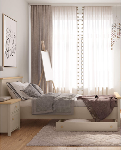 Łóżko Story SO-16, 90x200 cm, stelaż, materac, Beż piaskowy/ Dąb vincenza bielona, LENART