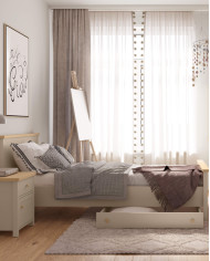 Łóżko Story SO-16, 90x200 cm, stelaż, materac, Beż piaskowy/ Dąb vincenza bielona, LENART