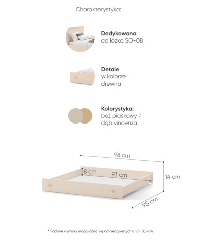 Szuflada do łóżka Story SO-09, Beż piaskowy/ Dąb vincenza bielona, LENART