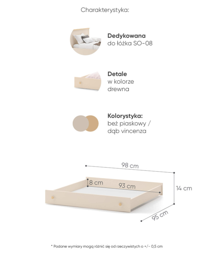 Szuflada do łóżka Story SO-09, Beż piaskowy/ Dąb vincenza bielona, LENART