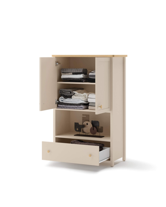 Komoda wysoka Story SO-11, drzwi, szuflada, wnęka, Beż piaskowy/ Dąb vincenza bielona, LENART