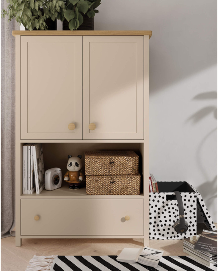Komoda wysoka Story SO-11, drzwi, szuflada, wnęka, Beż piaskowy/ Dąb vincenza bielona, LENART