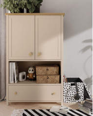 Komoda wysoka Story SO-11, drzwi, szuflada, wnęka, Beż piaskowy/ Dąb vincenza bielona, LENART