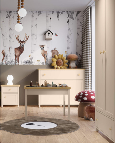 Biurko Story SO-03, szuflada, drzwiczki, Beż piaskowy/ Dąb vincenza bielona, LENART