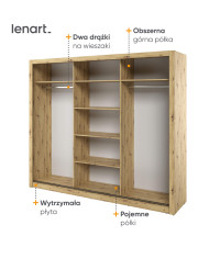 Szafa przesuwna, 250 cm, AR-02 ARTI , 3-drzwiowa, lustra, Dąb artisan, LENART