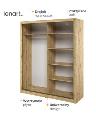 Szafa przesuwna, 180 cm, AR-03 ARTI, 2-drzwiowa, lustra, Dąb artisan, LENART