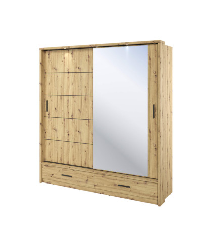 Szafa przesuwna, 200 cm, AR-05P ARTI, 2-drzwiowa, lustro, oświetlenie, Dąb artisan, LENART