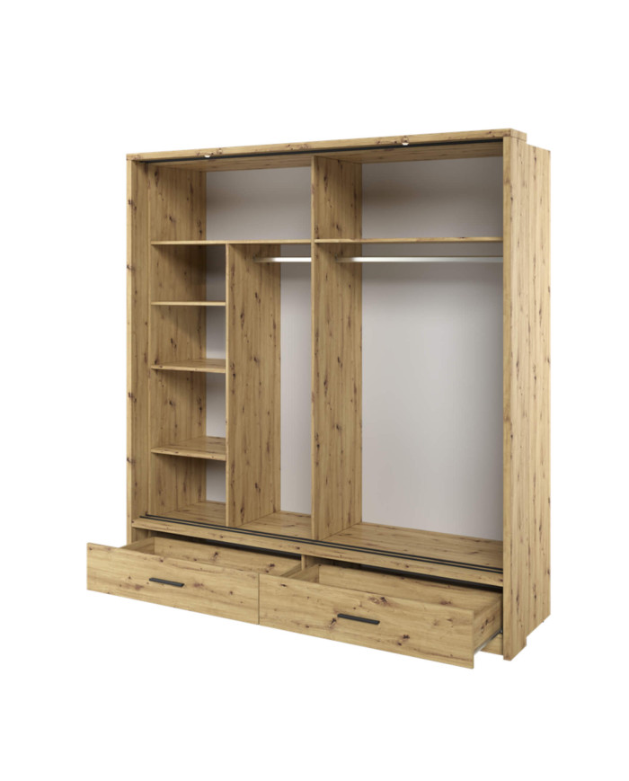 Szafa przesuwna, 200 cm, AR-05P ARTI, 2-drzwiowa, lustro, oświetlenie, Dąb artisan, LENART
